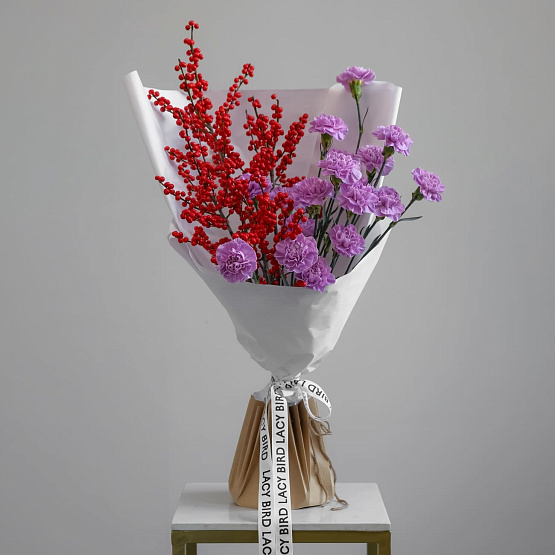 Дуобукет из илекса и диантусов