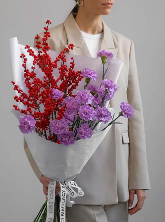 Дуобукет из илекса и диантусов