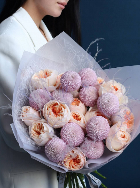 Garden Roses and Chrysanthemums Duo Bouquet