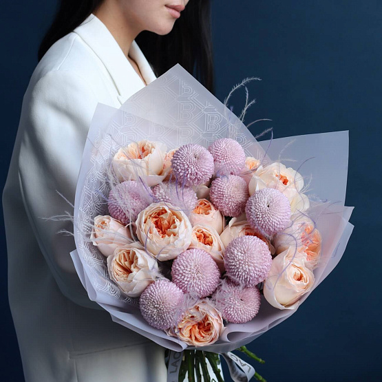 Garden Roses and Chrysanthemums Duo Bouquet